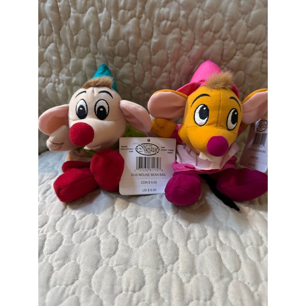Vintage Disney Store Gus & Suzy Mouse Bean Bag Plush Lot Cinderella w/ Tags